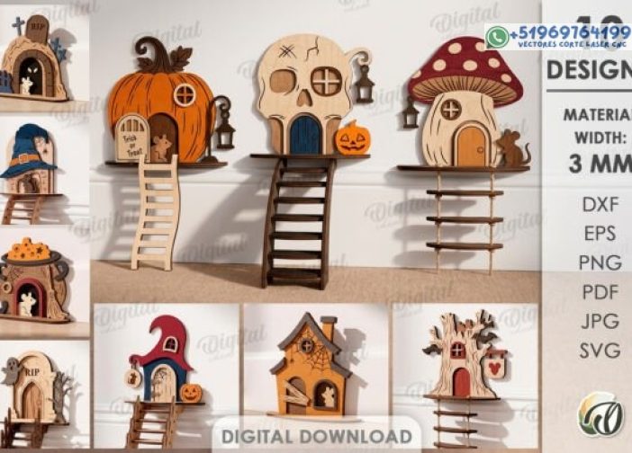 Paquete de puertas de hadas de Halloween cortado con láser