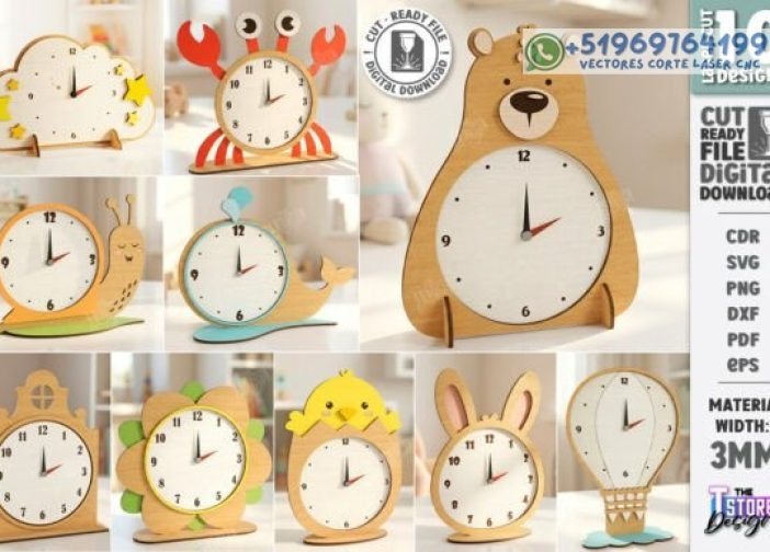 Paquete de relojes con animales infantiles de mesa Para mas Vectores Whatsapp 51969764199
