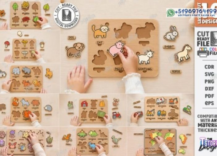 Paquete de rompecabezas para niños Montessori cortado con láser