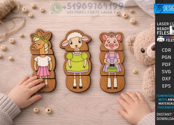 Paquete de rompecabezas para niños cortado con láser montessori 1