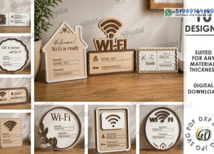 Paquete de señales de contraseña Wi-Fi 3D cortadas con láser