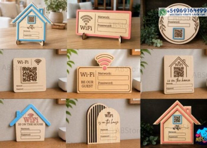 Paquete de señales de contraseña de Wi-Fi 3D cortadas con láser