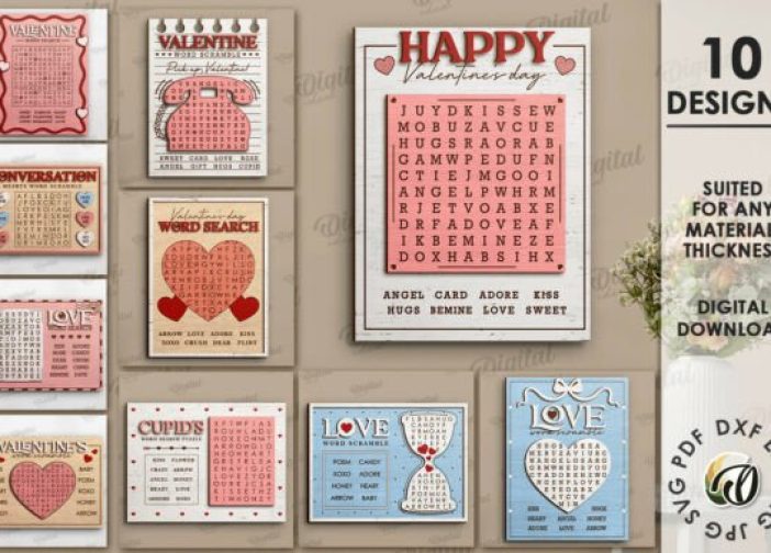 Paquete de sopa de letras crucigrama para el Día de San Valentín