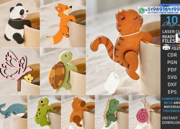 Paquete de soporte para bolsitas de té de animales cortado con láser