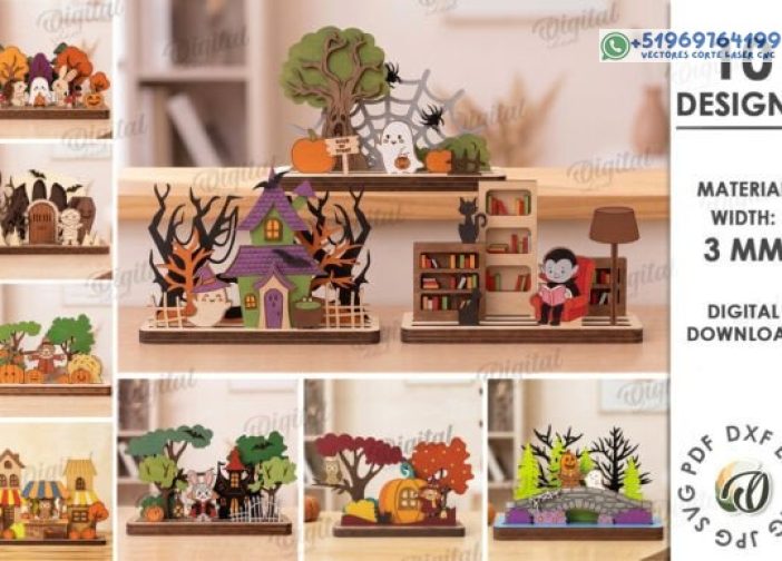 Paquete de soportes de Halloween en capas 3D láser