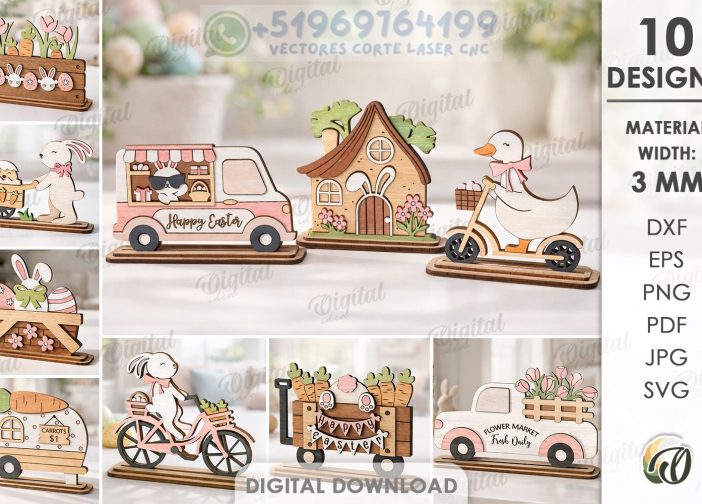 Paquete de soportes de Pascua cortados con láser modelo 3d