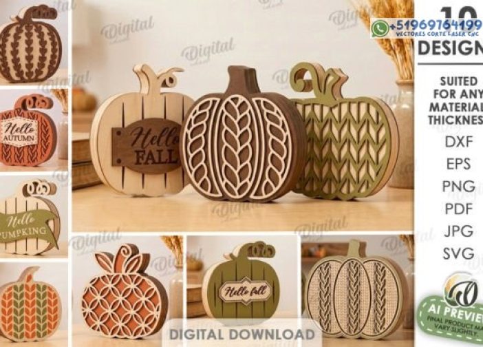 Paquete de soportes de calabaza de otoño cortado con láser