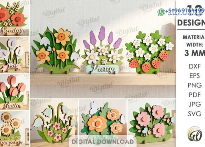 Paquete de soportes de flores 3D cortados con láser