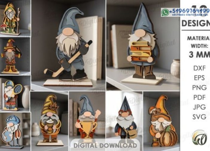 Paquete de soportes de gnomos en capas 3D láser