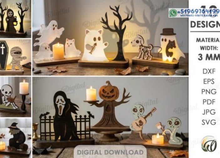 Paquete de soportes de luz de Halloween cortados con láser