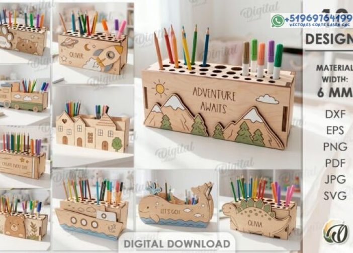 Paquete de soportes de papelería para niños cortados con láser