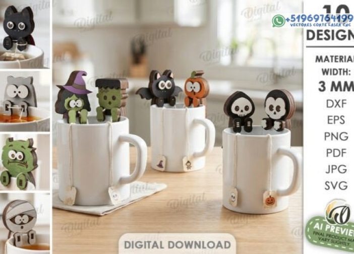 Paquete de soportes para bolsitas de té de Halloween con láser