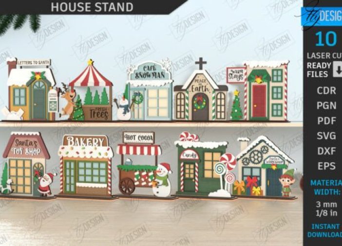 Paquete de soportes para casas navideñas