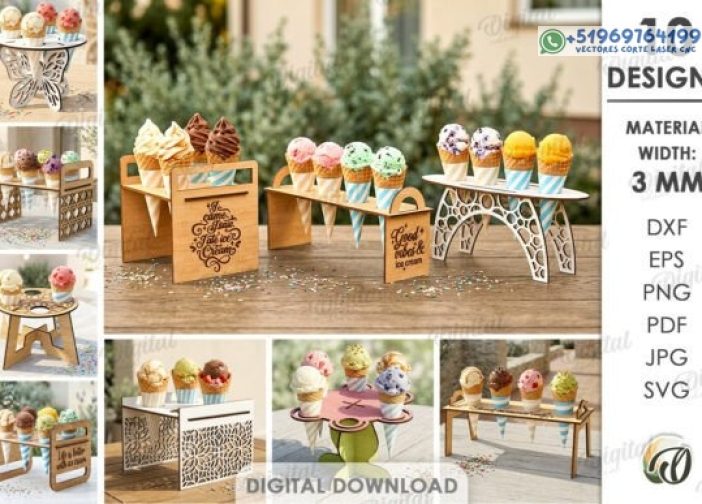 Paquete de soportes para conos de helado cortados con láser