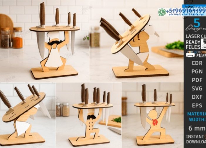 Paquete de soportes para cuchillos de cocina cortados con láser