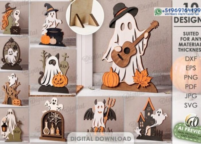 Paquete de soportes para fantasmas de Halloween cortado con láser