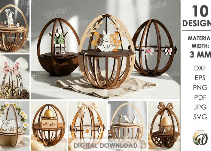 Paquete de soportes para huevos de Pascua 3D cortados con láser