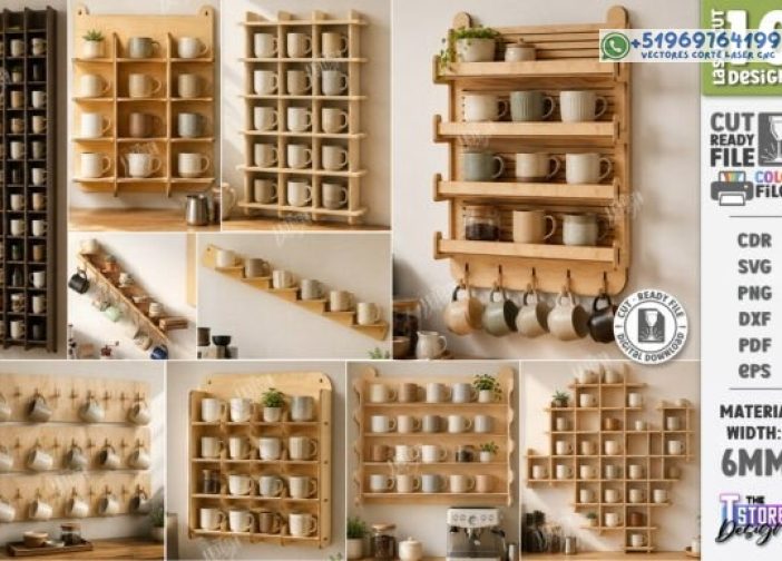 Paquete de soportes para tazas de pared cortados con láser CNC