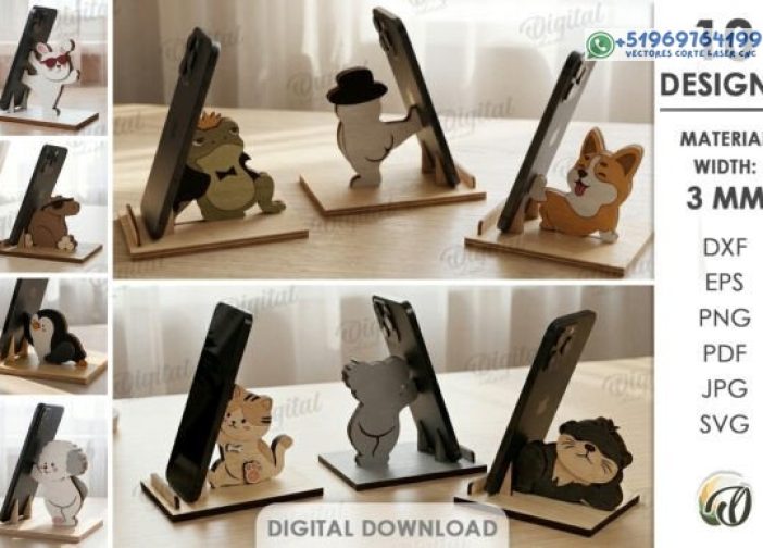 Paquete de soportes para teléfono divertidos cortados con láser