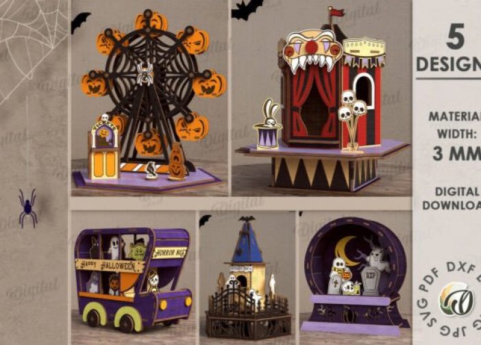 Paquete de stands de adornos Halloween 3D