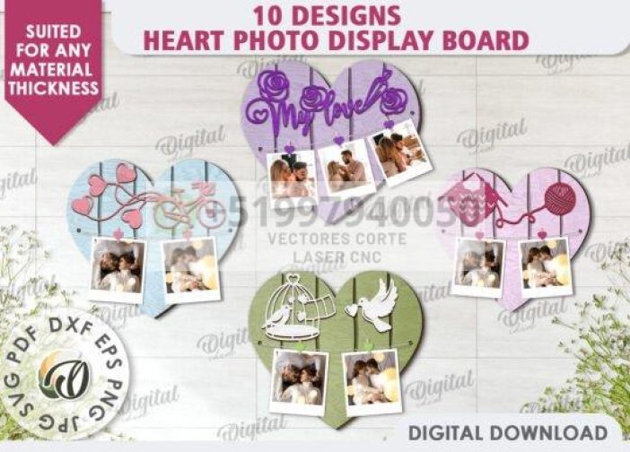 Paquete de tableros en forma de coraazon de exhibición de fotografías