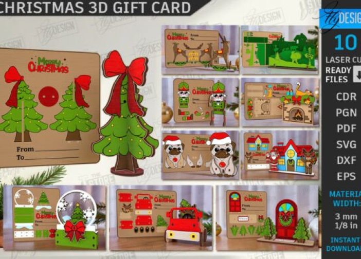Paquete de tarjetas de regalo navideñas 3D
