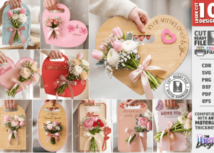 Paquete de tarjetas porta flores de San Valentín CNC