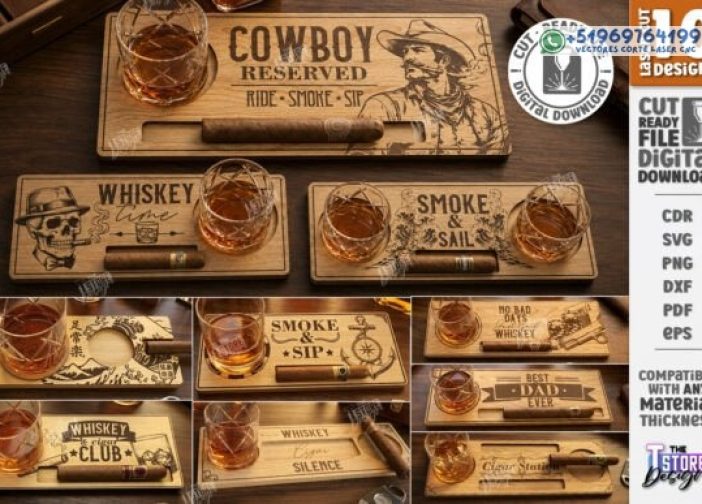Paquete de vaso de whisky y soporte para puros