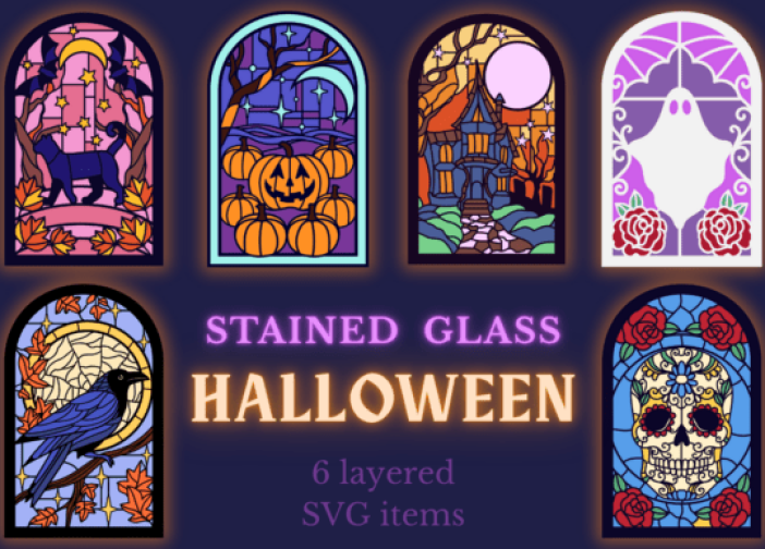 Paquete de vidrieras cortadas con láser para Halloween