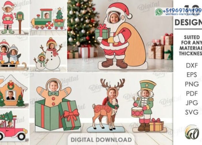 Paquete de zonas fotográficas navideñas cortadas con láser