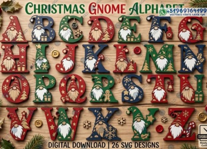 Paquete del alfabeto gnomo navideño