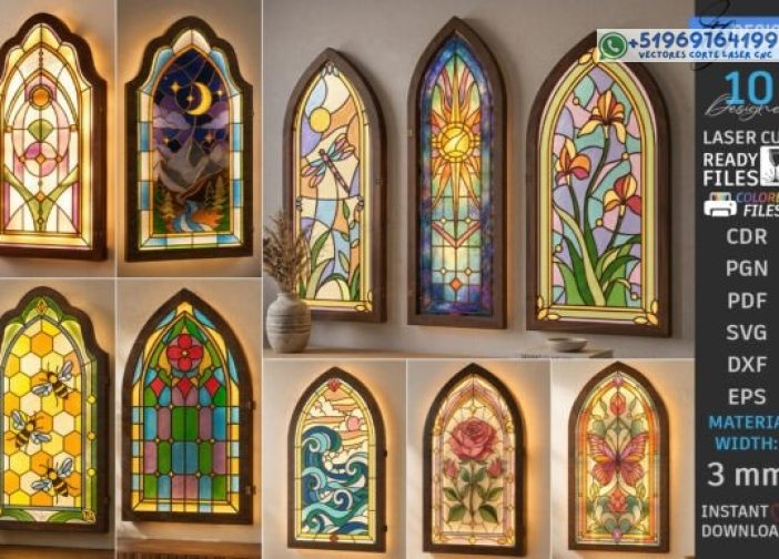 Paquete láser de arte de pared con vidrieras falsas