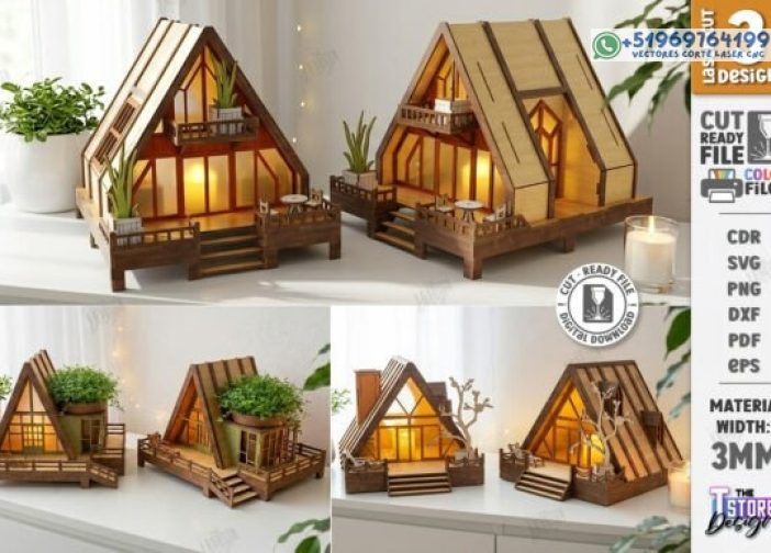 Paquete láser de luz nocturna 3D A-Frame House