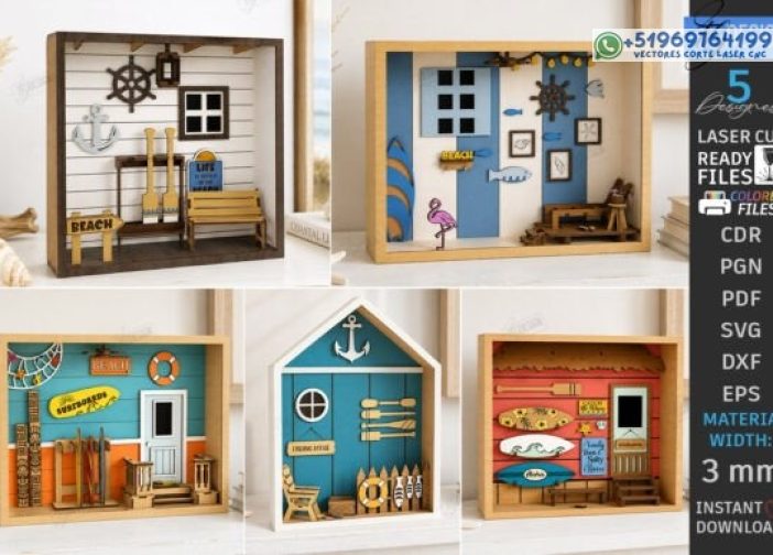 Paquete láser en miniatura de caja de habitación de playa 3D