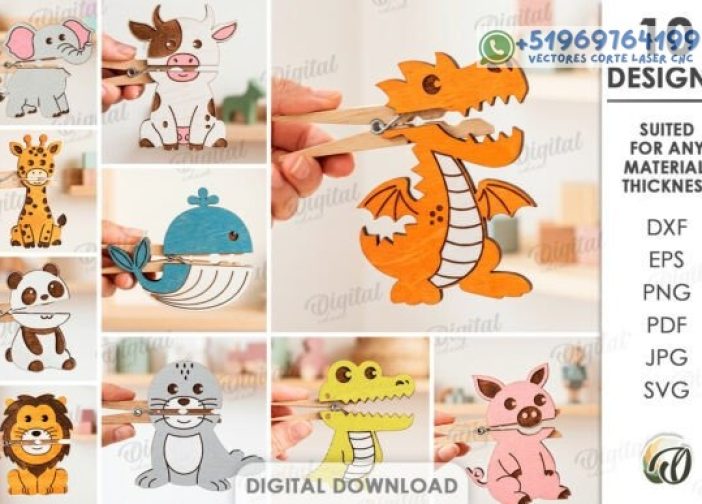 Paquete marionetas de animales infantiles con pinzas de ropa Para mas Vectores Whatsapp 51969764199