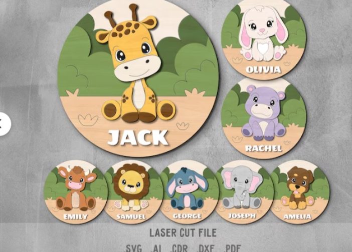 Paquete svg de letreros con nombres de animales para bebes