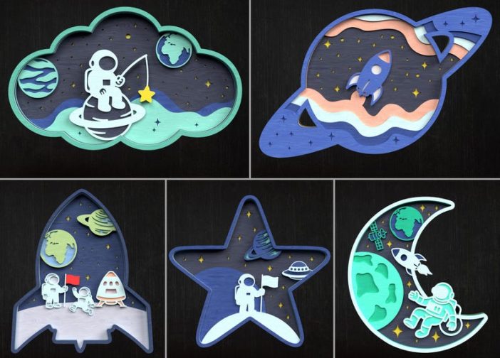 Paquete svg espacial en capas 3D