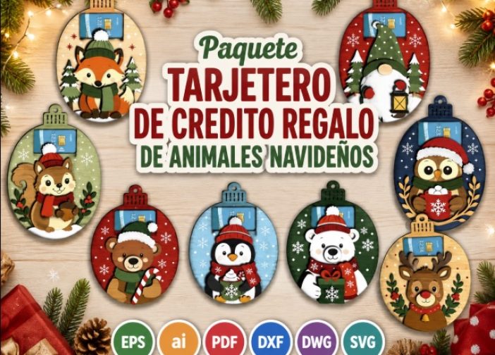 Paquete tarjetero de credito regalo de animales navideños