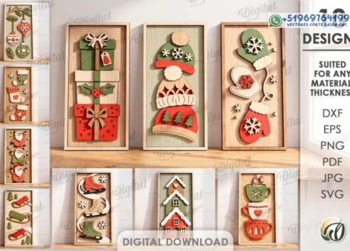 Paquete triple de letreros navideños para pared con láser