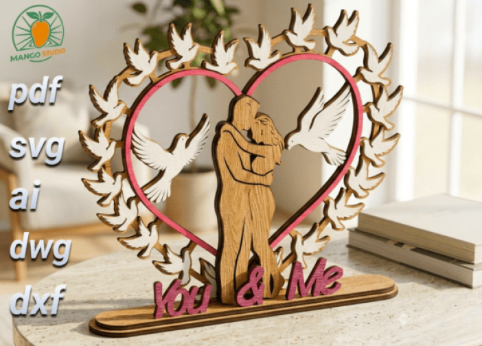 Pareja romántica Archivo cortado con láser de 3 mm