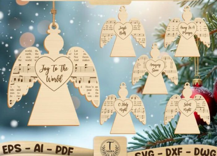 Partitura navideña con ángel colgante