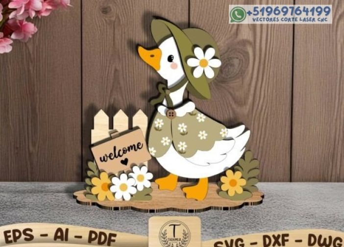 Pato vintage con parante de bienvenida Para mas Vectores Whatsapp 51969764199