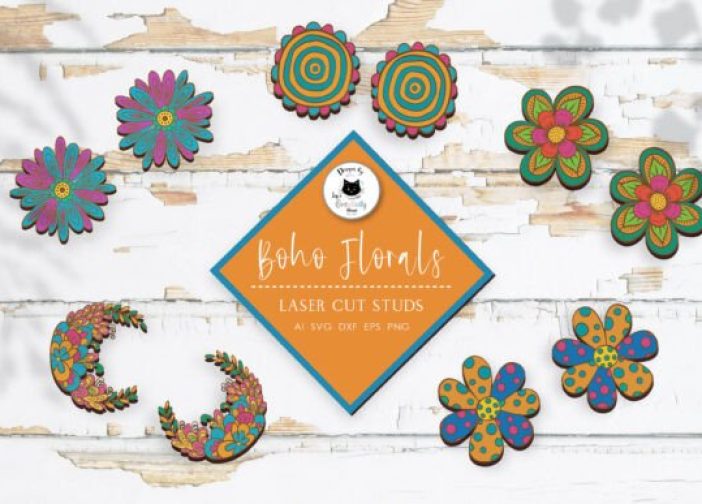 Pendientes arete de botón estilo boho floral