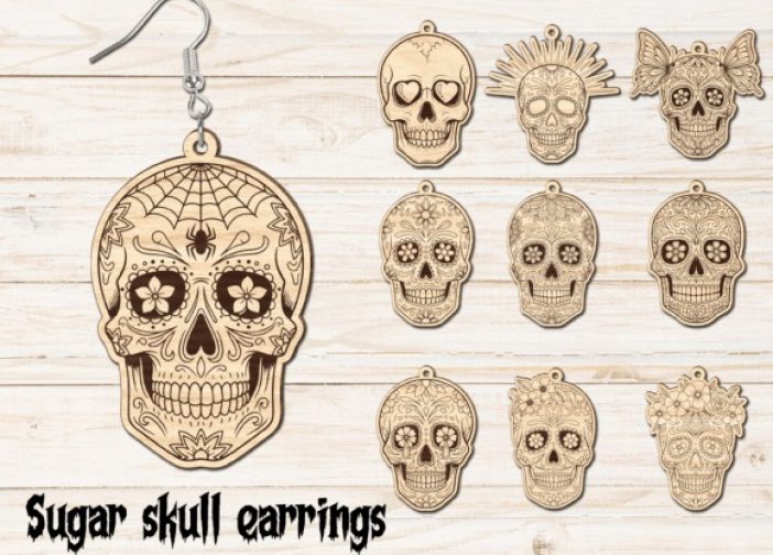 Pendientes arete de calavera de azúcar