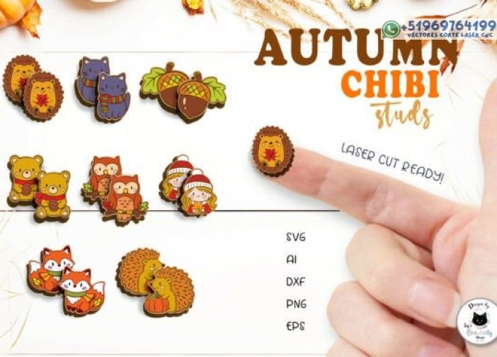 Pendientes de botón Chibi de otoño