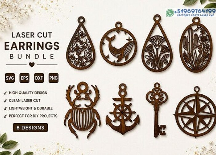 Pendientes de madera Corte láser Paquete SVG