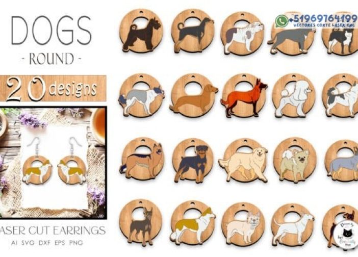 Pendientes redondos para perros Paquete SVG cortado con láser