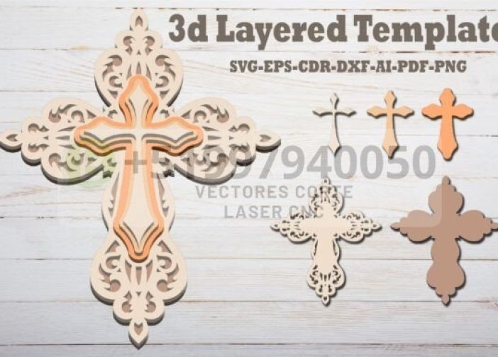 Plantilla SVG EPS de cruz en capas 3D