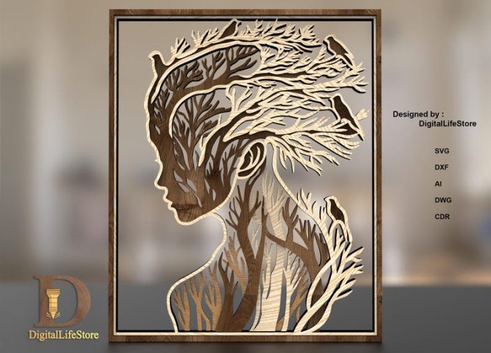 Plantilla svg de 4 capas cuadro mujer raíz