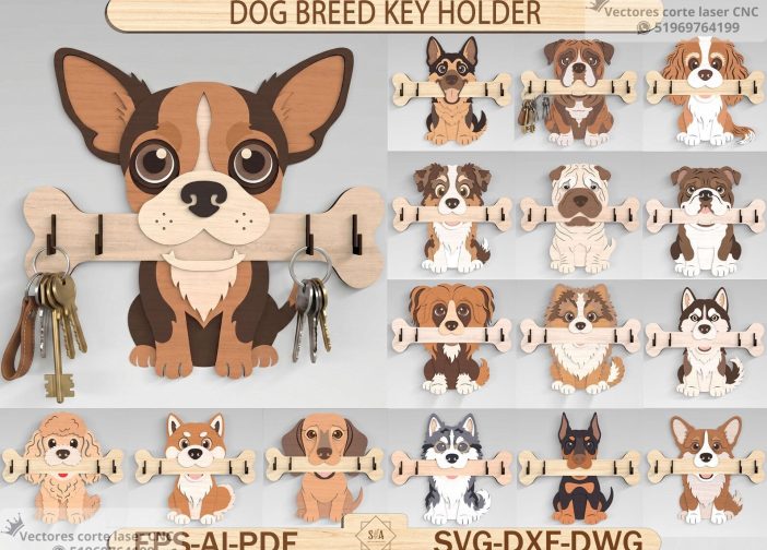 Porta Llaves de perros pack svg multicapas modelo 2